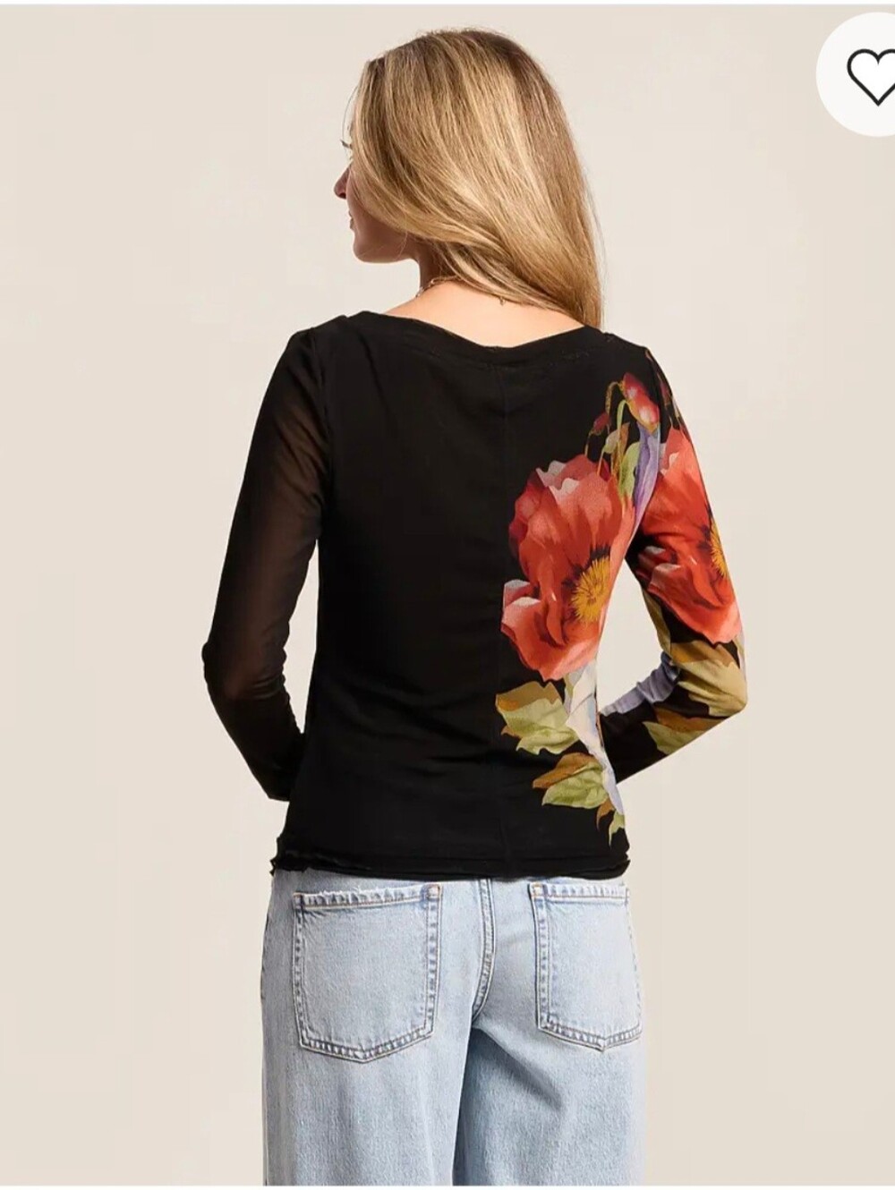 Free People Black Lilly Floral Printed Boat Neck Long Sleeve Mesh Top NWT $78 - Picture 8 of 10